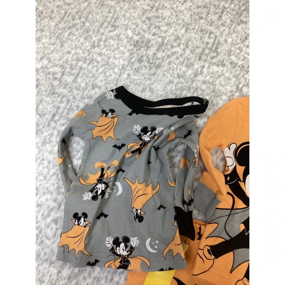 Disney Mickey Mouse Halloween 3pc Pajama Set Orange Grey Vampire 12M New